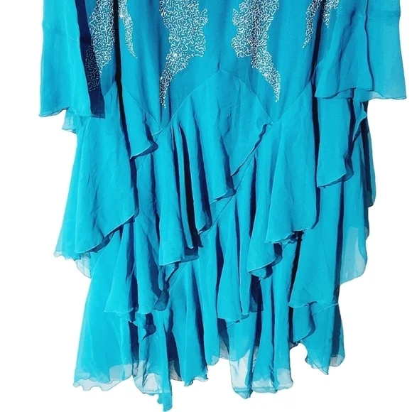 Ashro Women's Aqua Embellished Elegant Evening Flowy Gown Sz: 3X - Picture 4 of 9